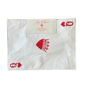 Indigo ACE OF HEARTS Valentine Placemats 19x13 Cotton Red & White Set of 4 NEW